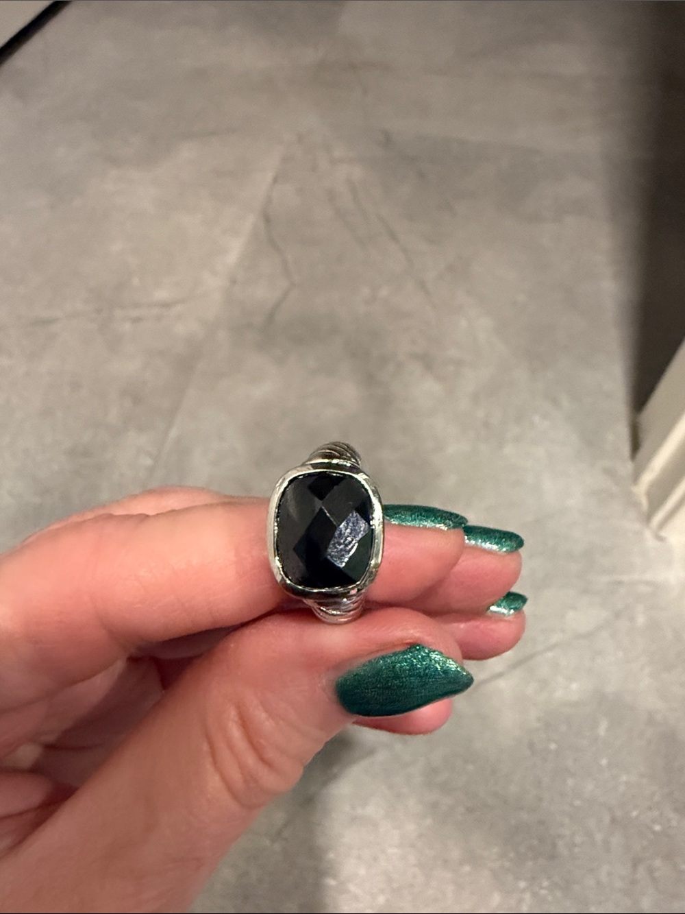 Park Lane Silver-Tone Ring with Black Faceted Stone